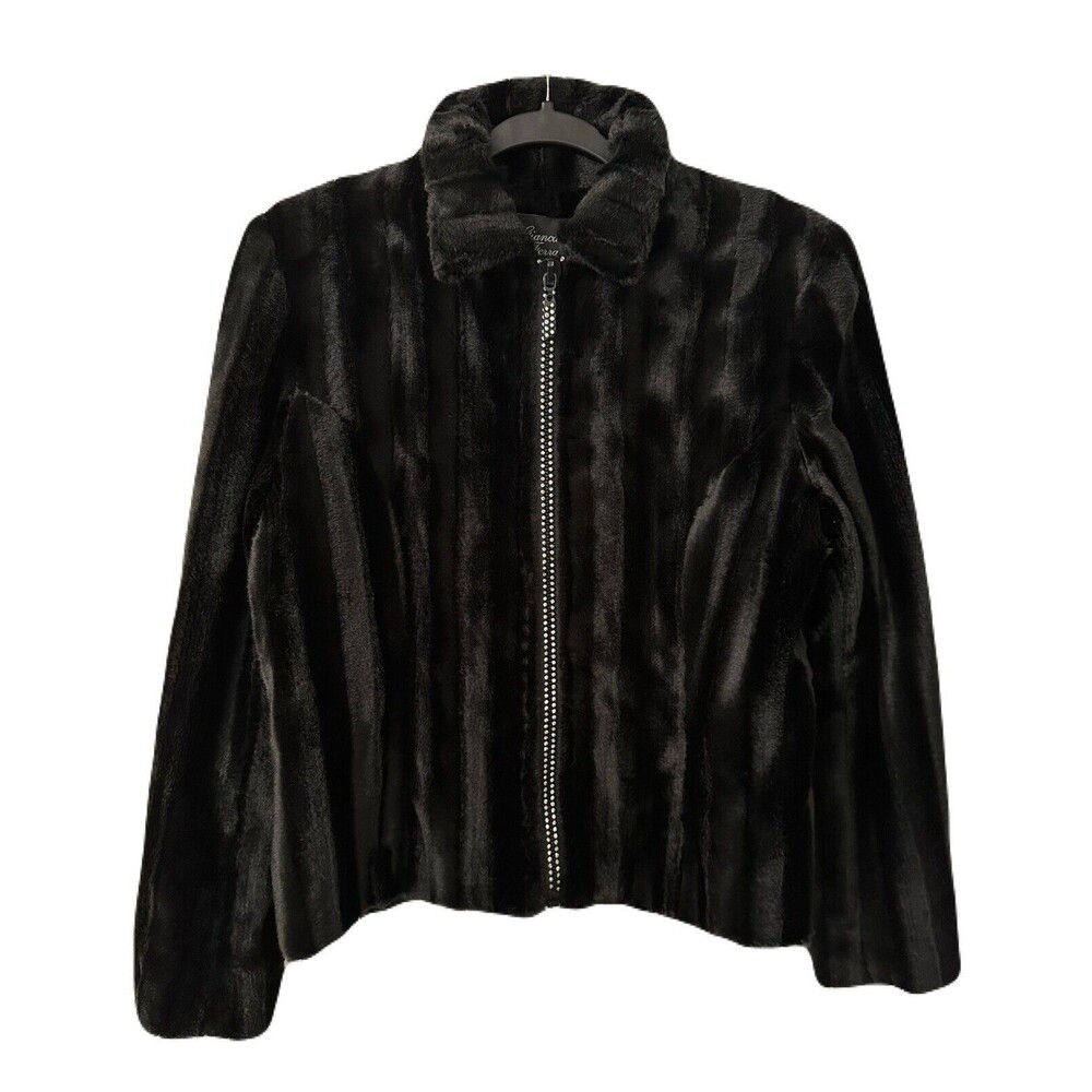 Giancarlo Ferrari Womens Size 6 / Small Black Faux Fur Rhinestone Zipper Coat
